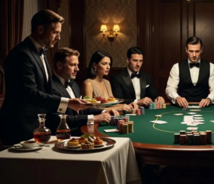 Texas Hold'em tournament tables prepared with chips and cards in a premium poker venue.